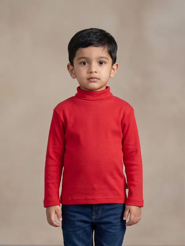 Unisex_Organic_Cotton_Full_Sleeve_Turtle_Neck__T-Shirt_-_Red