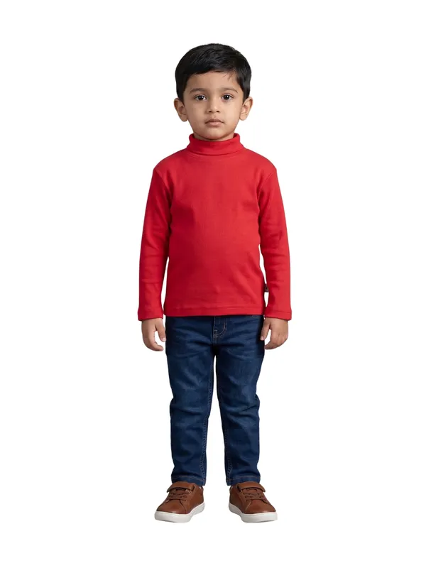 Unisex_Organic_Cotton_Full_Sleeve_Turtle_Neck__T-Shirt_-_Red