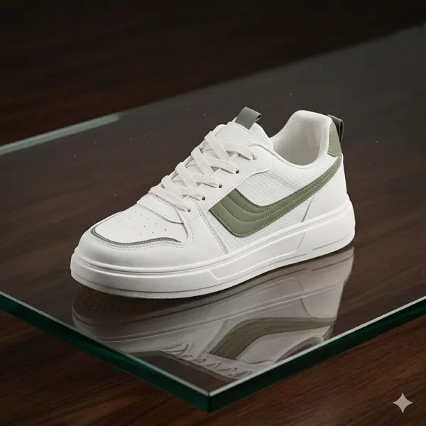 White_&_Olive_Green_Synthetic_Mesh_Casual_Sneakers_For_Daily_Wear