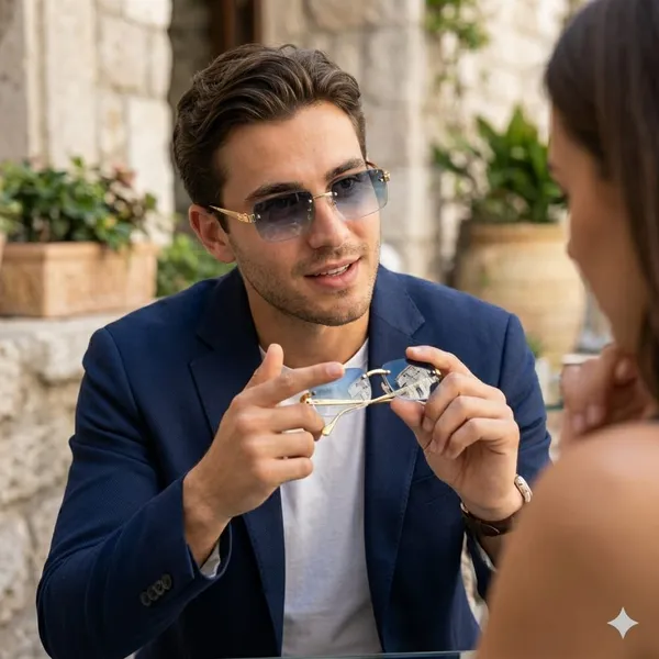 Gold_&_Blue_Metal_Rimless_Sunglasses_For_Casual_Wear