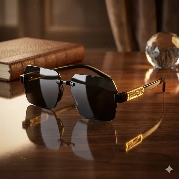 Black_&_Gold_Metal_Rimless_Sunglasses_For_Fashion_Wear