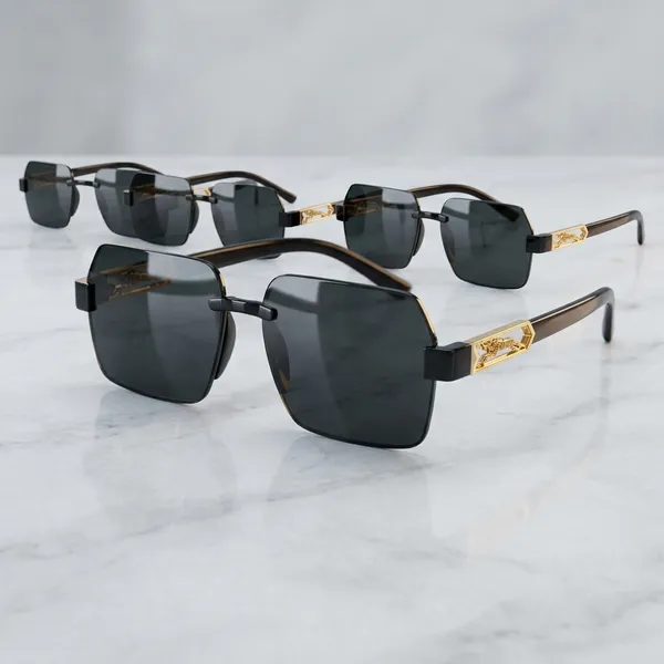Black_&_Gold_Metal_Rimless_Sunglasses_For_Fashion_Wear