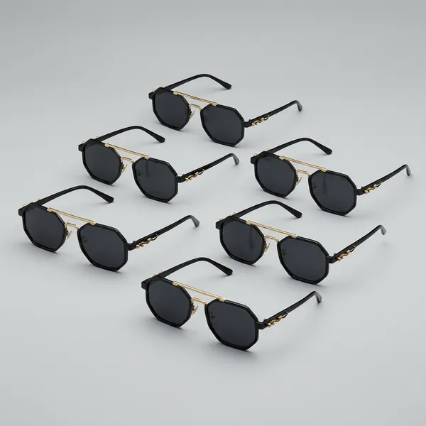 Black_Metal_Hexagonal_Sunglasses_For_Fashion_Wear