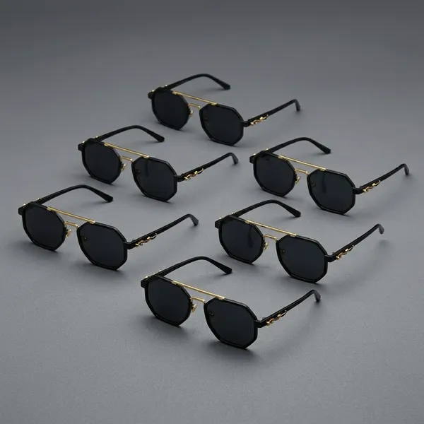 Black_Metal_Hexagonal_Sunglasses_For_Fashion_Wear