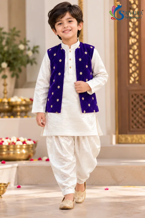 Boys_Off_White_Slub_Cotton_Kurta_Dhoti_Set_with_Royal_Blue_Velvet_Jacket_–_Festive_Ethnic_Wear