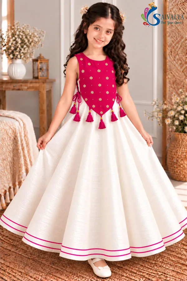 Girls_Off_White_Slub_Cotton_Full_Flared_Dress_with_Rani_Pink_Velvet_Koti_–_Festive_Ethnic_Wear