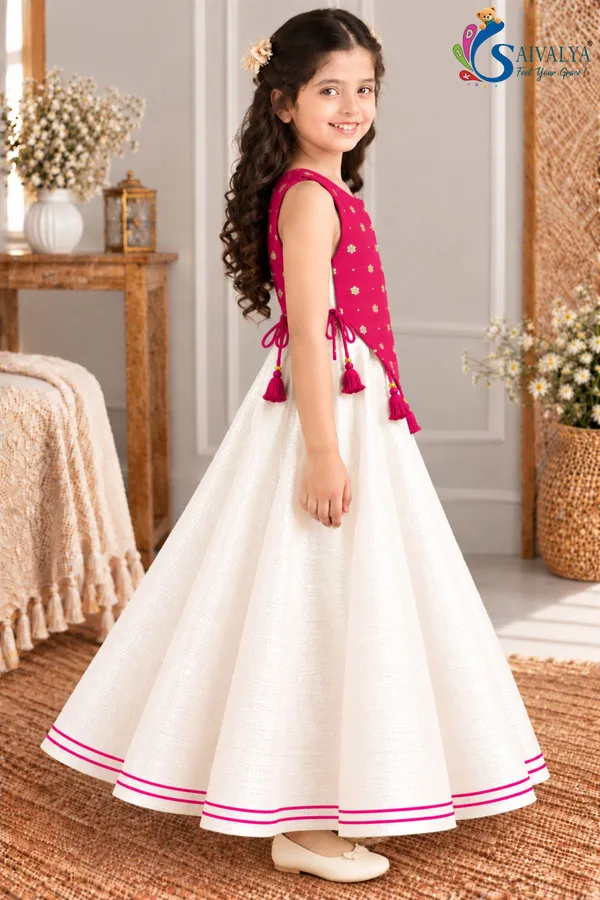 Girls_Off_White_Slub_Cotton_Full_Flared_Dress_with_Rani_Pink_Velvet_Koti_–_Festive_Ethnic_Wear