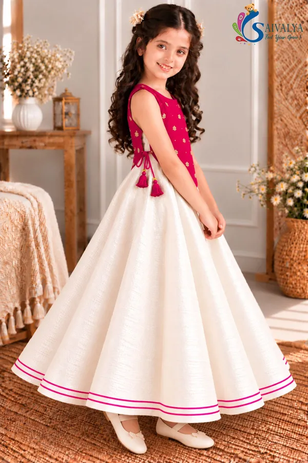 Girls_Off_White_Slub_Cotton_Full_Flared_Dress_with_Rani_Pink_Velvet_Koti_–_Festive_Ethnic_Wear