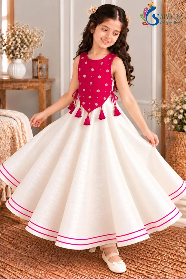 Girls_Off_White_Slub_Cotton_Full_Flared_Dress_with_Rani_Pink_Velvet_Koti_–_Festive_Ethnic_Wear