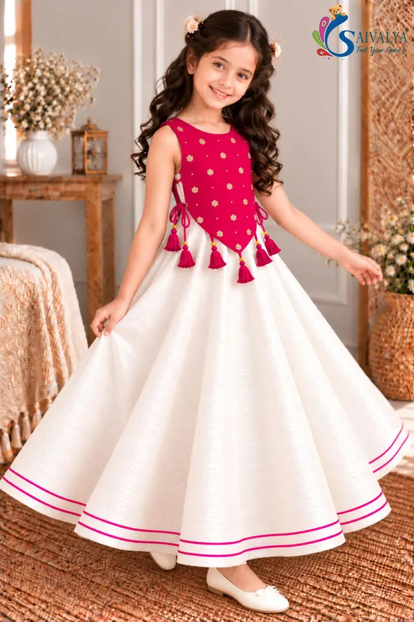 Girls_Off_White_Slub_Cotton_Full_Flared_Dress_with_Rani_Pink_Velvet_Koti_–_Festive_Ethnic_Wear
