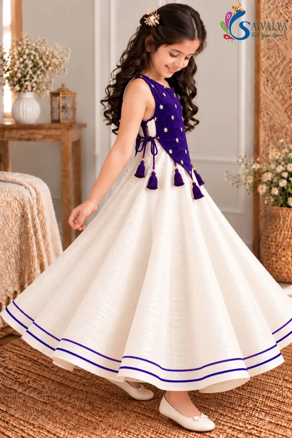 Girls_Off_White_Slub_Cotton_Full_Flared_Dress_with_Royal_Purple_Velvet_Koti_–_Festive_Ethnic_Wear