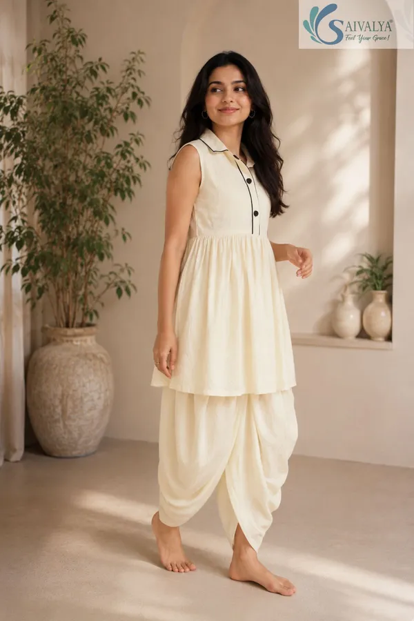 Glossy_Off-White_Slub_Cotton_Dhoti_Frock_Set_for_Women