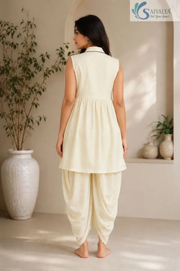 Glossy_Off-White_Slub_Cotton_Dhoti_Frock_Set_for_Women