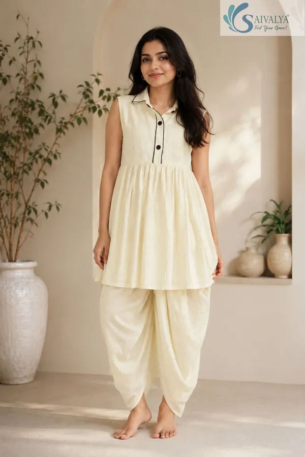 Glossy_Off-White_Slub_Cotton_Dhoti_Frock_Set_for_Women