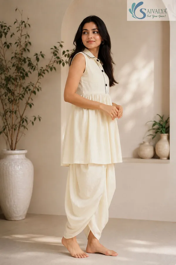 Glossy_Off-White_Slub_Cotton_Dhoti_Frock_Set_for_Women