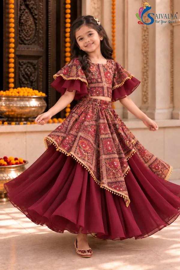Plum_Kalamkari_Asymmetric_Georgette_Lehenga_Set