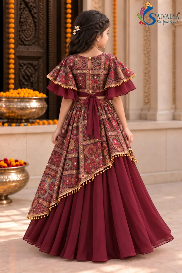 Plum_Kalamkari_Asymmetric_Georgette_Lehenga_Set