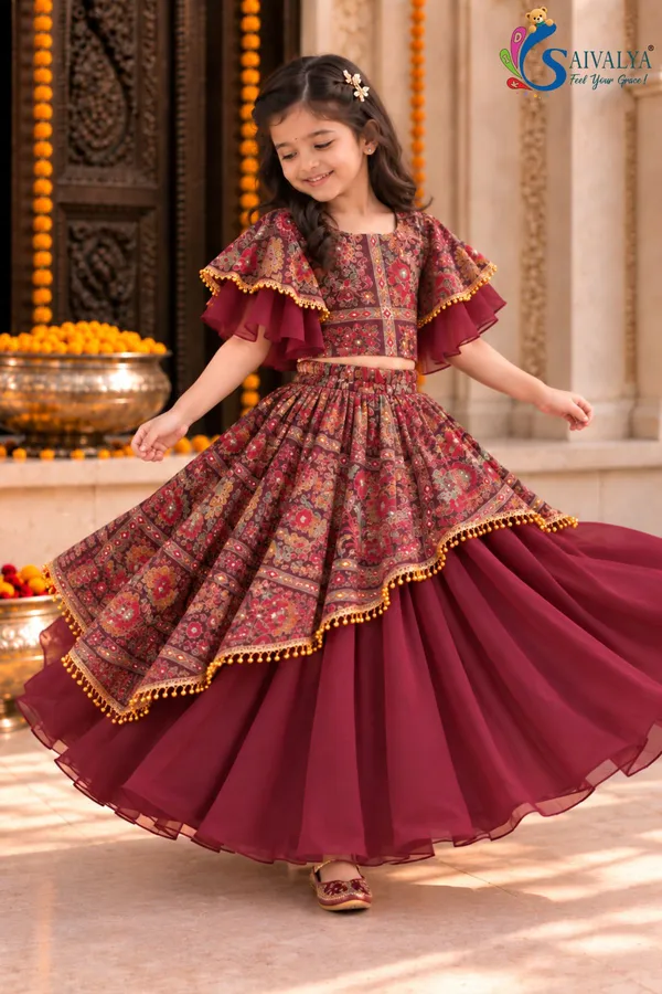 Plum_Kalamkari_Asymmetric_Georgette_Lehenga_Set