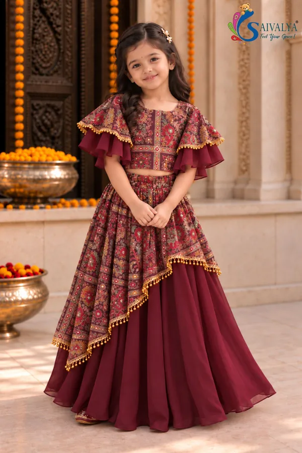 Plum_Kalamkari_Asymmetric_Georgette_Lehenga_Set