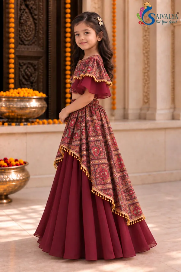 Plum_Kalamkari_Asymmetric_Georgette_Lehenga_Set
