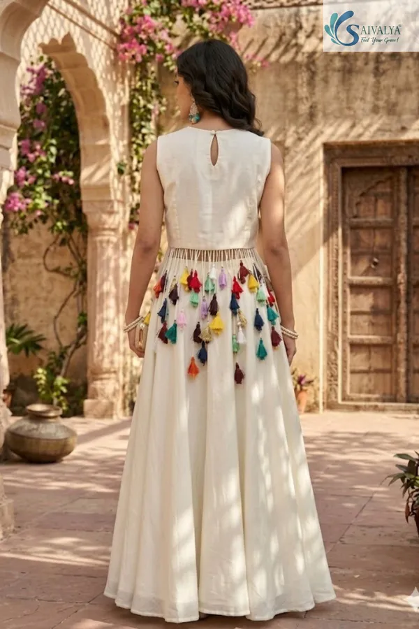 Ivory_Multicolour_Tassel_Chiffon_2_pc_Set