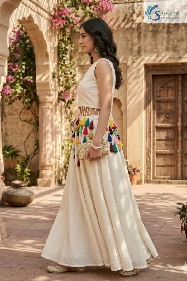 Ivory_Multicolour_Tassel_Chiffon_2_pc_Set