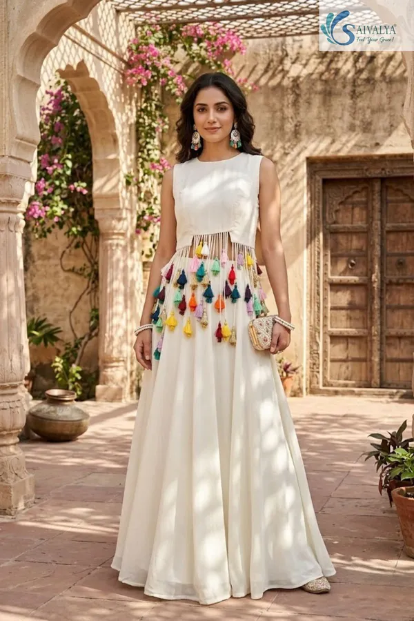 Ivory_Multicolour_Tassel_Chiffon_2_pc_Set