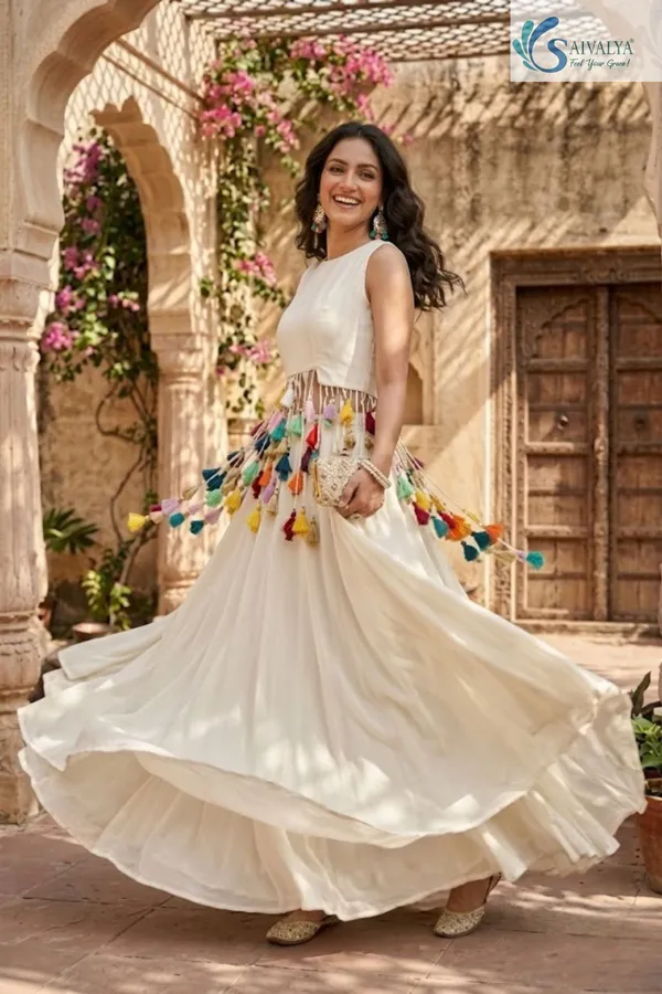 Ivory_Multicolour_Tassel_Chiffon_2_pc_Set
