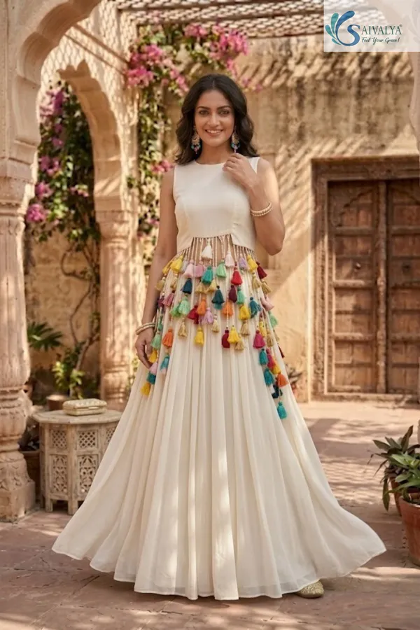 Ivory_Multicolour_Tassel_Chiffon_2_pc_Set