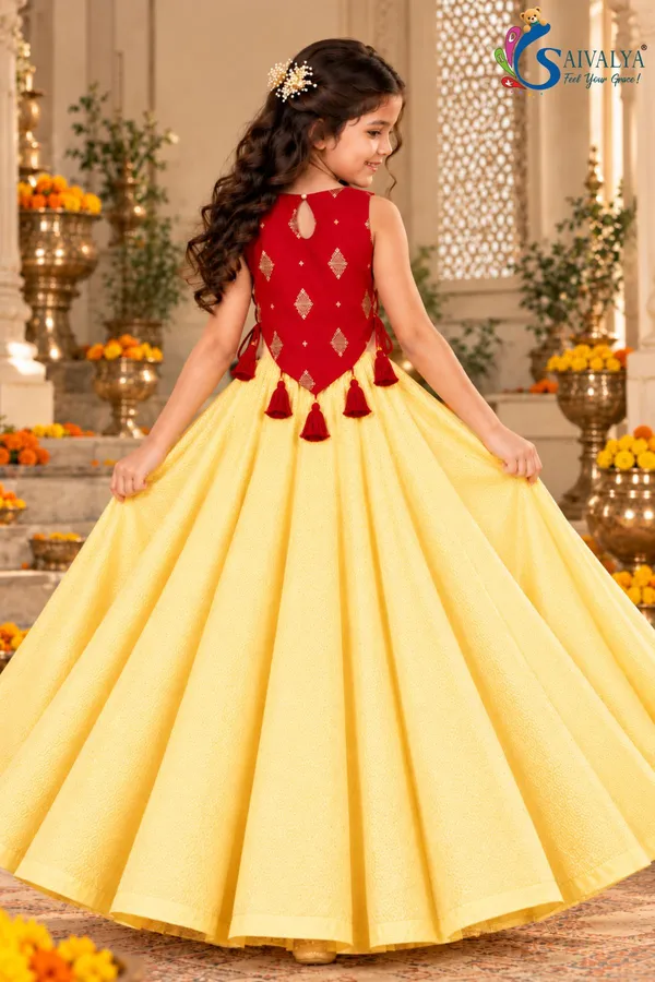 Lemon_Yellow_Soft_Brocade_Flared_Gown_with_Ruby_Red_Detachable_Koti_Jacket