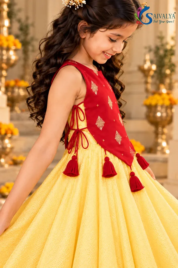 Lemon_Yellow_Soft_Brocade_Flared_Gown_with_Ruby_Red_Detachable_Koti_Jacket