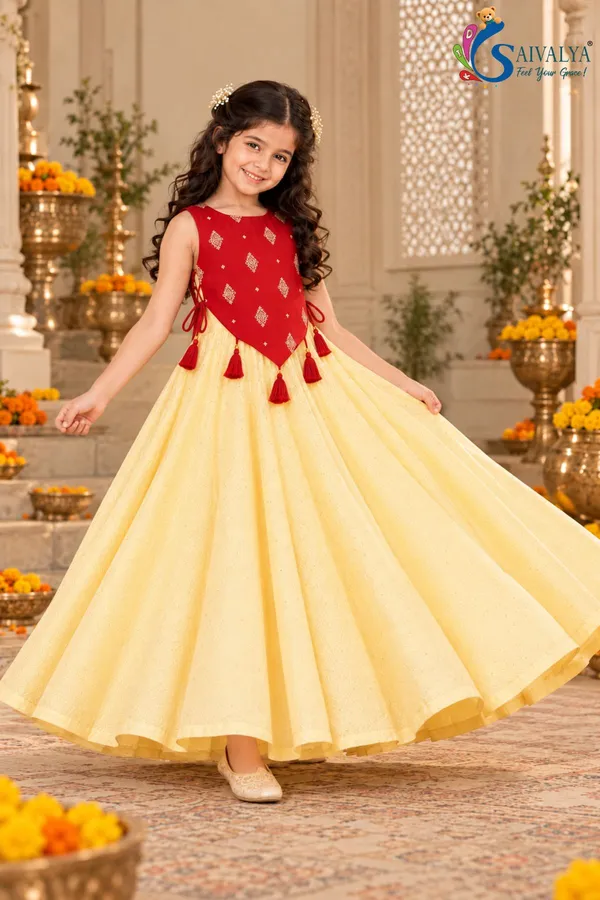 Lemon_Yellow_Soft_Brocade_Flared_Gown_with_Ruby_Red_Detachable_Koti_Jacket