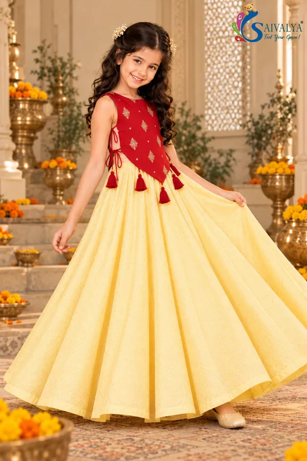 Lemon_Yellow_Soft_Brocade_Flared_Gown_with_Ruby_Red_Detachable_Koti_Jacket