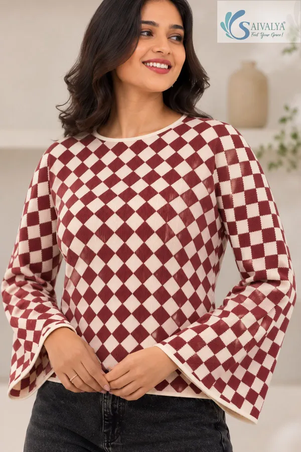 Maroon_and_White_Cotton_Weaving_Premium_Top_for_Women