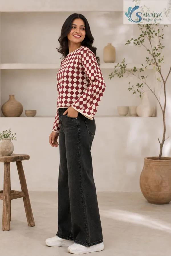 Maroon_and_White_Cotton_Weaving_Premium_Top_for_Women