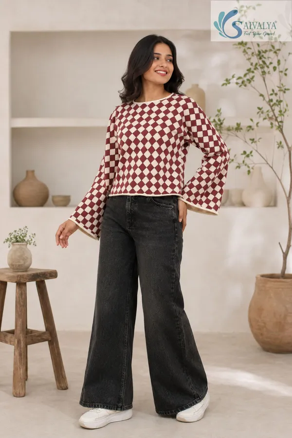 Maroon_and_White_Cotton_Weaving_Premium_Top_for_Women