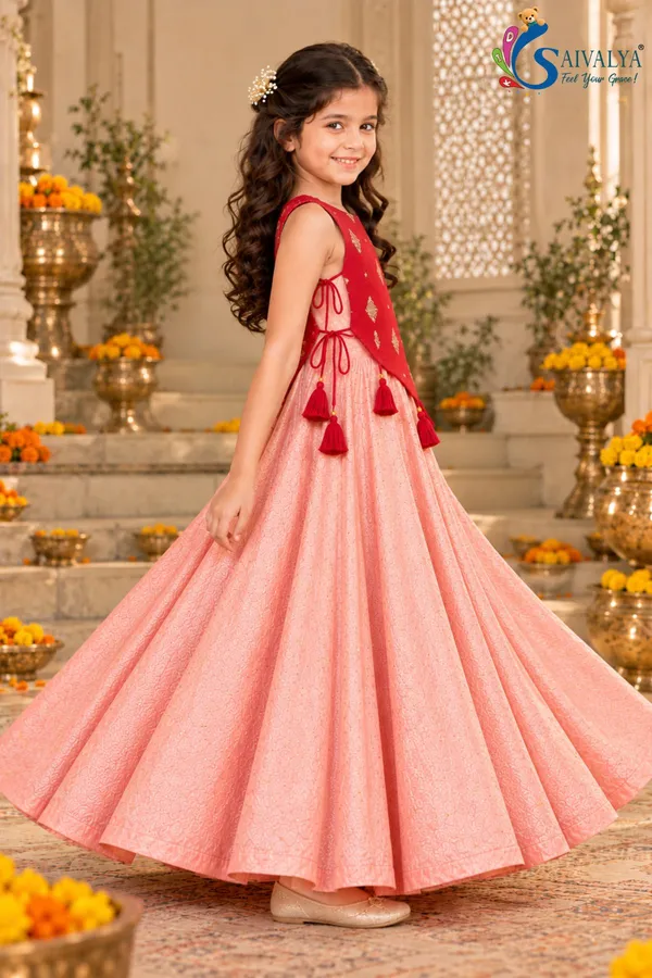 Peach_Pink_Soft_Brocade_Flared_Gown_with_Ruby_Red_Detachable_Koti_Jacket