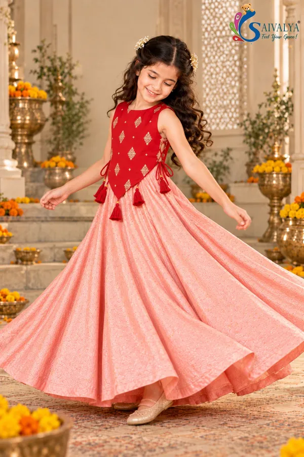 Peach_Pink_Soft_Brocade_Flared_Gown_with_Ruby_Red_Detachable_Koti_Jacket