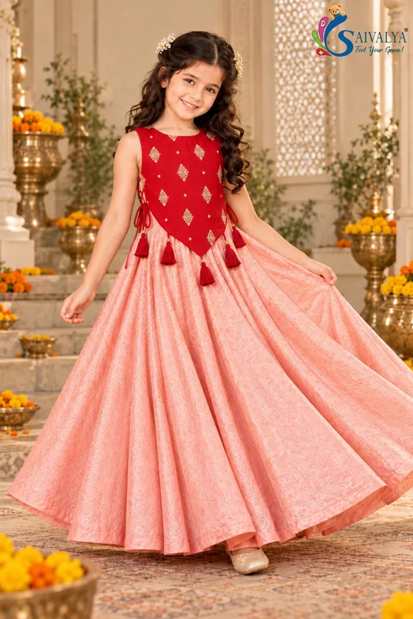 Peach_Pink_Soft_Brocade_Flared_Gown_with_Ruby_Red_Detachable_Koti_Jacket