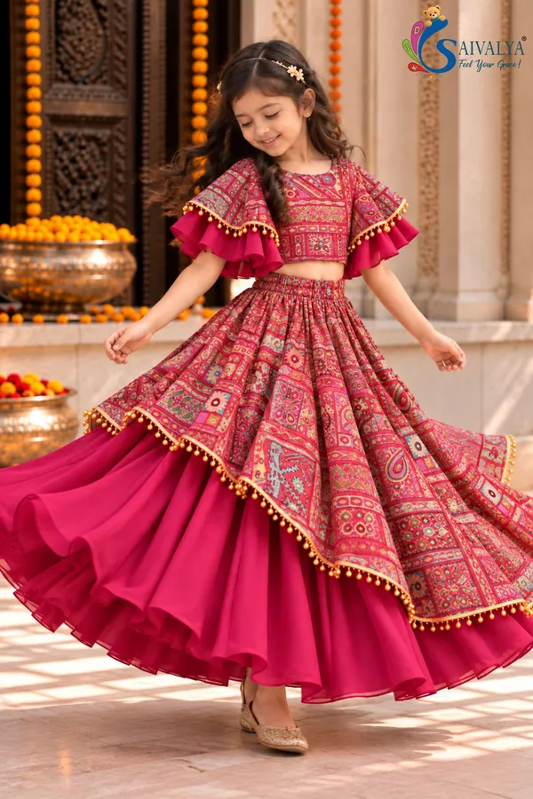 Rani_pink_Kalamkari_Asymmetric_Georgette_Lehenga_Set