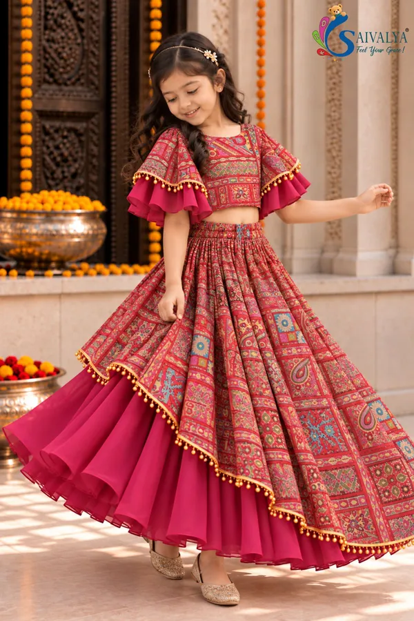 Rani_pink_Kalamkari_Asymmetric_Georgette_Lehenga_Set