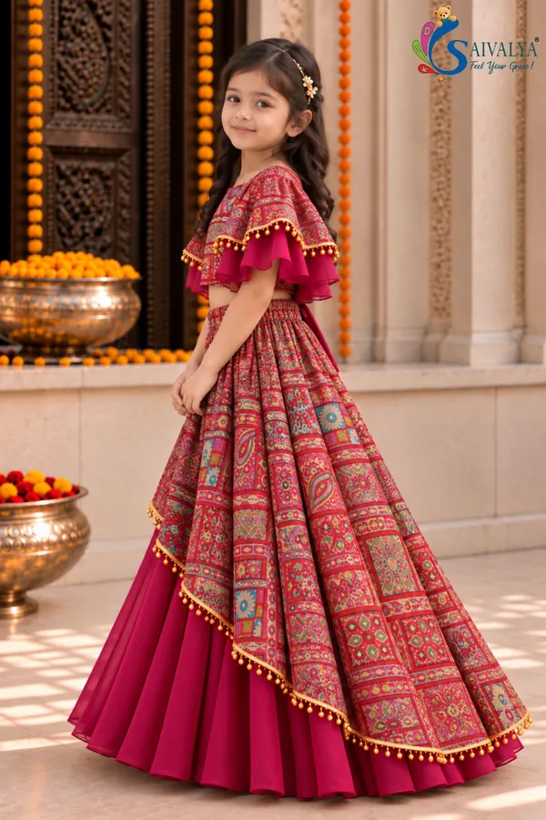 Rani_pink_Kalamkari_Asymmetric_Georgette_Lehenga_Set