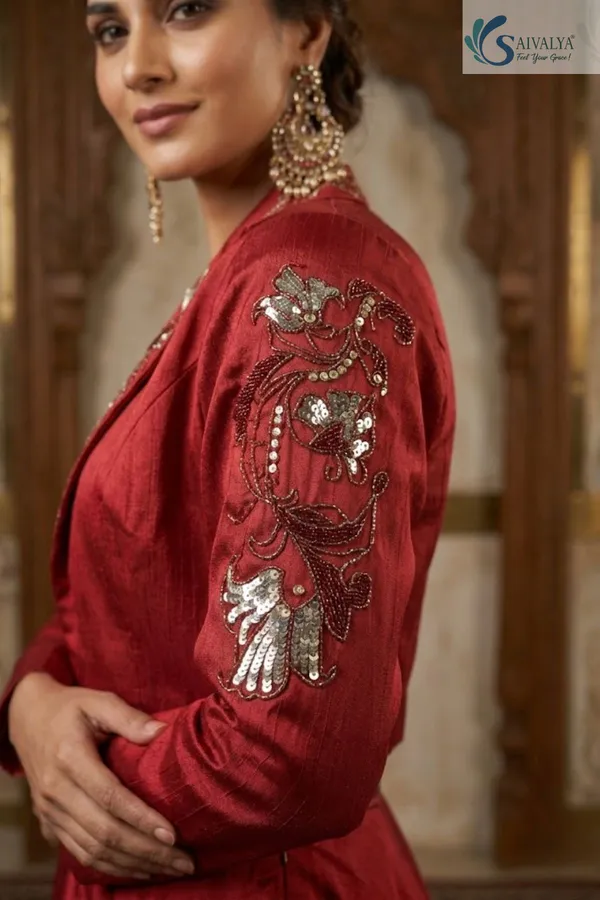 Rouge_Maharani_Embellished_Raw_Silk_Lehenga_Set