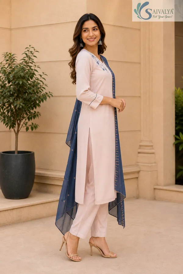 Saivalya_Blush_Rose_Embroidered_Kurta_Pant_Set_with_Blue_Tissue_Dupatta