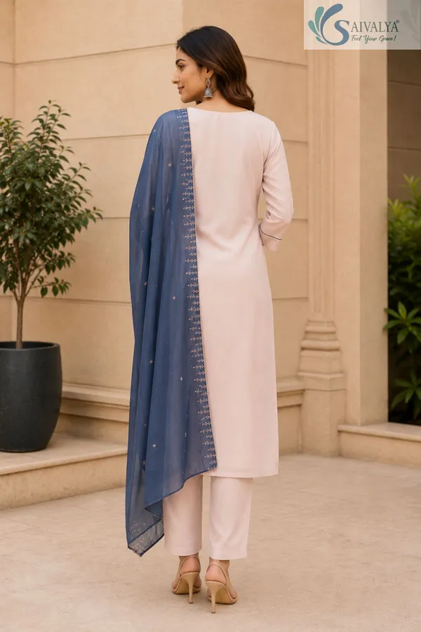 Saivalya_Blush_Rose_Embroidered_Kurta_Pant_Set_with_Blue_Tissue_Dupatta