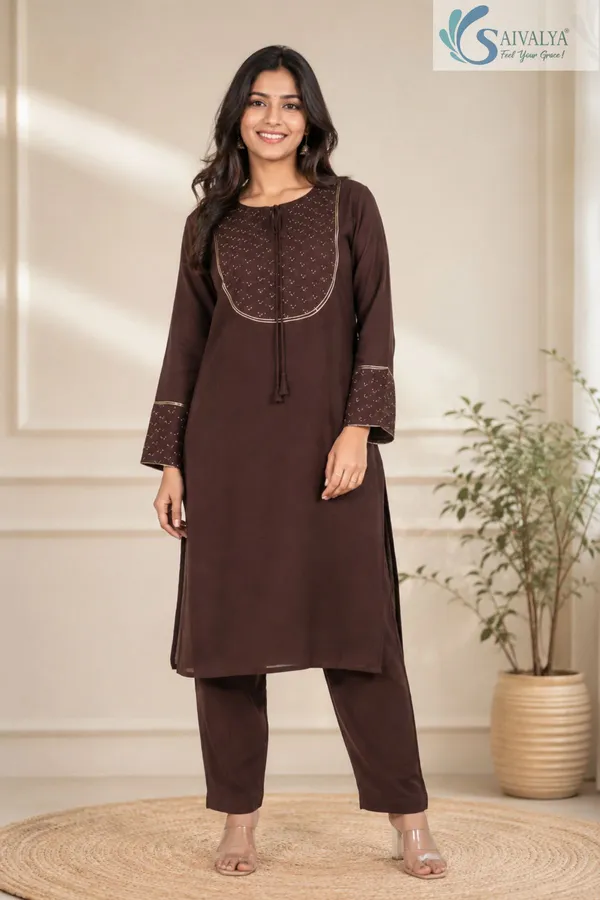 Saivalya_Cocoa_Elegance_Georgette_Kurta_Pant_Set