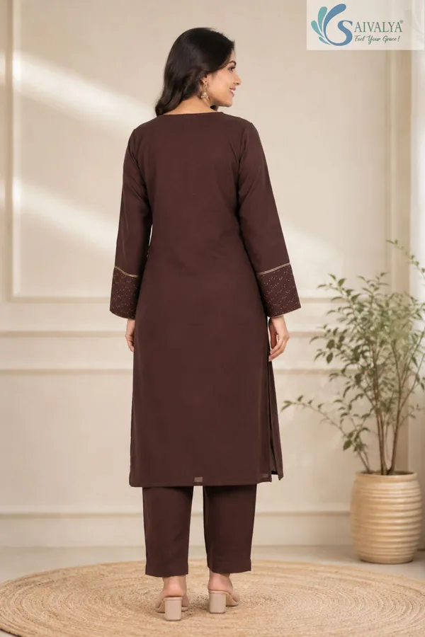 Saivalya_Cocoa_Elegance_Georgette_Kurta_Pant_Set