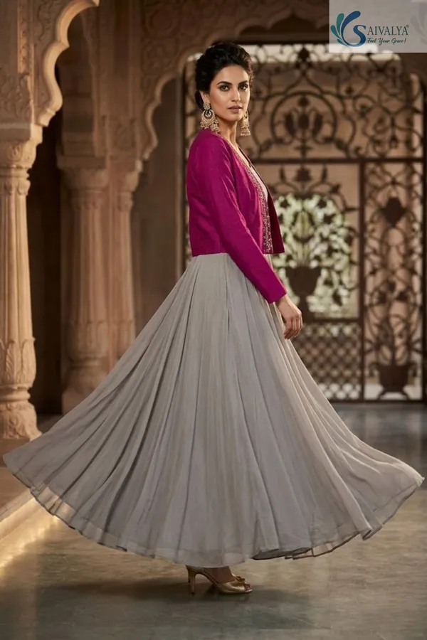 Saivalya_Gulnaar_Grey_Chiffon_Gown_with_Embroidered_Jacket
