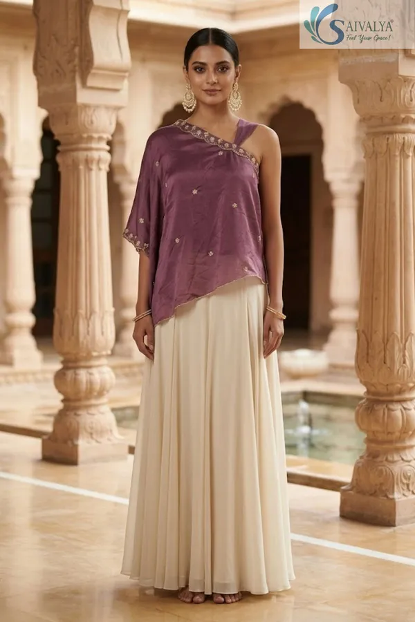Saivalya_Mauve_Grace_One-Shoulder_Chinon_&_Georgette_Ensemble