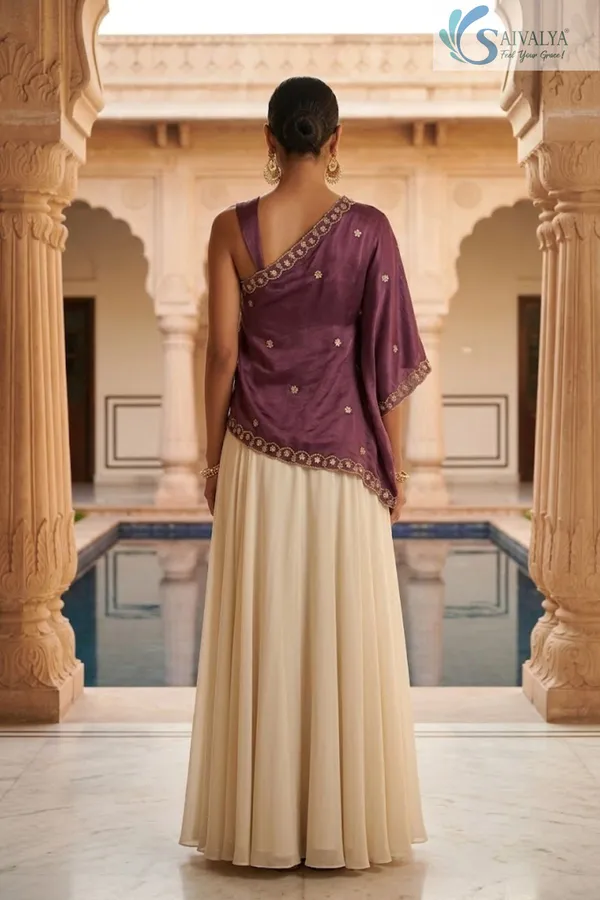 Saivalya_Mauve_Grace_One-Shoulder_Chinon_&_Georgette_Ensemble